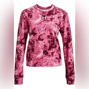 Under Armour Women's Rival Terry Printed Crew Top Shirt Pink & White Size XS